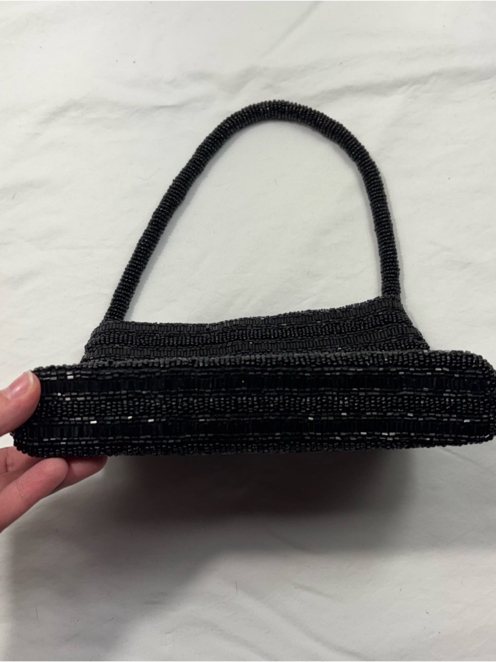 K.C. Malhan Vintage 80s Black Beaded Small Shoulder Bag Sequin Whimsigoth Formal - Picture 2 of 7